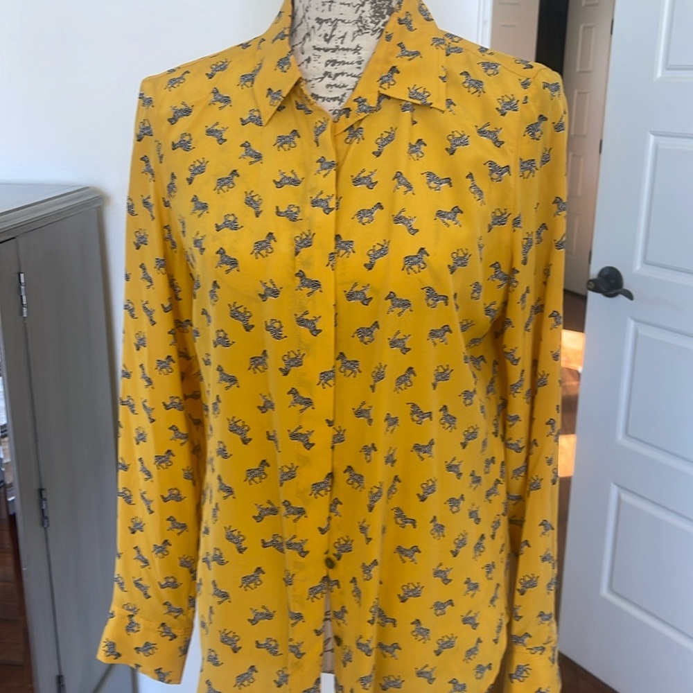 Silk gold blouse with Zebras , Banana Republic, size small